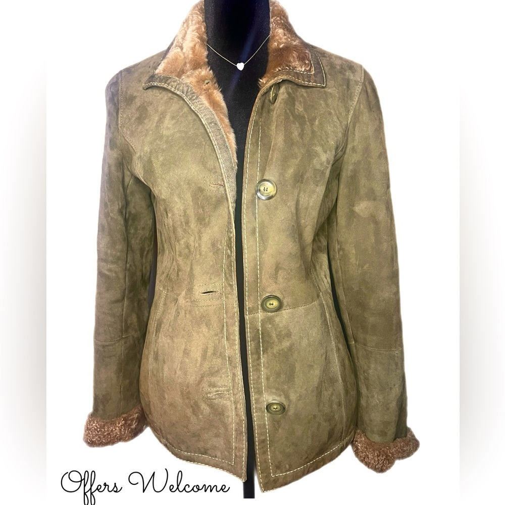 EUC Vintage Artico Leather shearling Coat